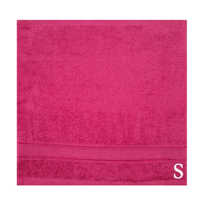 Daffodil (Fuchsia Pink) Monogrammed Face Towel (30 x 30 Cm - Set of 6) 100% Cotton, Absorbent and Quick dry, High Quality Bath Linen- 500 Gsm White Thread Letter "S"
