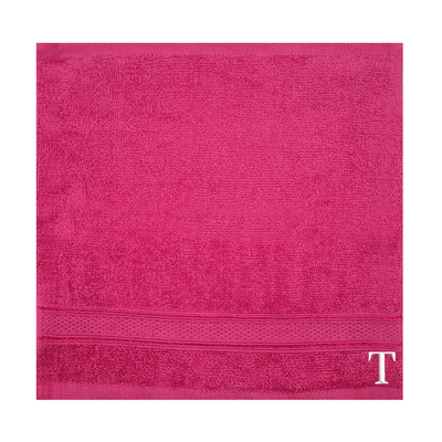 Daffodil (Fuchsia Pink) Monogrammed Face Towel (30 x 30 Cm - Set of 6) 100% Cotton, Absorbent and Quick dry, High Quality Bath Linen- 500 Gsm White Thread Letter "T"