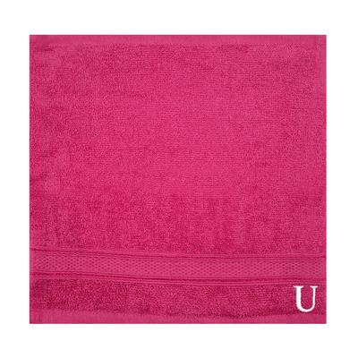 Daffodil (Fuchsia Pink) Monogrammed Face Towel (30 x 30 Cm - Set of 6) 100% Cotton, Absorbent and Quick dry, High Quality Bath Linen- 500 Gsm White Thread Letter "U"