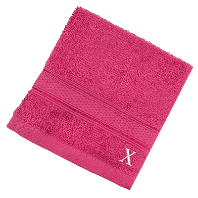 Daffodil (Fuchsia Pink) Monogrammed Face Towel (30 x 30 Cm - Set of 6) 100% Cotton, Absorbent and Quick dry, High Quality Bath Linen- 500 Gsm White Thread Letter "X"