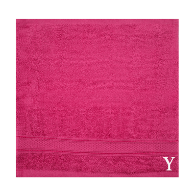 Daffodil (Fuchsia Pink) Monogrammed Face Towel (30 x 30 Cm - Set of 6) 100% Cotton, Absorbent and Quick dry, High Quality Bath Linen- 500 Gsm White Thread Letter "Y"