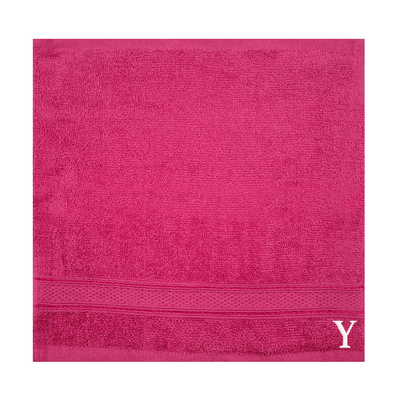 منشفة الوجه المليئة بالألوان (الفوشيه الوردي)   (30 × 30 سم - مجموعة من 6) بنسبة 100 ٪ من القطن ، والسياطية الجافة والوسيعة الجافة عالية الجودة - 500 جي إس إم الخيط الأبيض Letter "Y"