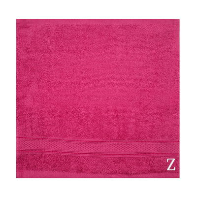 Daffodil (Fuchsia Pink) Monogrammed Face Towel (30 x 30 Cm - Set of 6) 100% Cotton, Absorbent and Quick dry, High Quality Bath Linen- 500 Gsm White Thread Letter "Z"