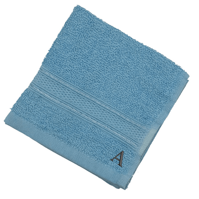 Daffodil (Light Blue) Monogrammed Face Towel (30 x 30 Cm - Set of 6) 100% Cotton, Absorbent and Quick dry, High Quality Bath Linen- 500 Gsm Black Thread Letter "A"