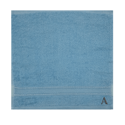 Daffodil (Light Blue) Monogrammed Face Towel (30 x 30 Cm - Set of 6) 100% Cotton, Absorbent and Quick dry, High Quality Bath Linen- 500 Gsm Black Thread Letter "A"