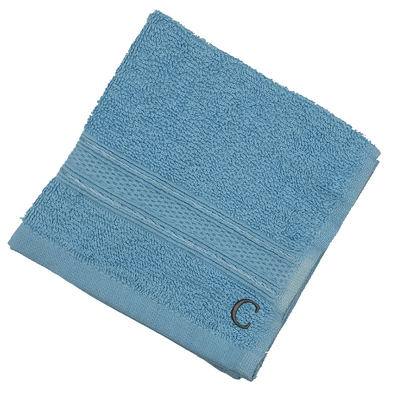 Daffodil (Light Blue) Monogrammed Face Towel (30 x 30 Cm - Set of 6) 100% Cotton, Absorbent and Quick dry, High Quality Bath Linen- 500 Gsm Black Thread Letter "C"