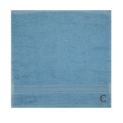 Daffodil (Light Blue) Monogrammed Face Towel (30 x 30 Cm - Set of 6) 100% Cotton, Absorbent and Quick dry, High Quality Bath Linen- 500 Gsm Black Thread Letter "C"