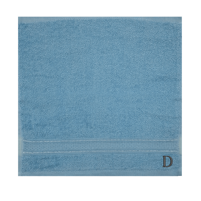 Daffodil (Light Blue) Monogrammed Face Towel (30 x 30 Cm - Set of 6) 100% Cotton, Absorbent and Quick dry, High Quality Bath Linen- 500 Gsm Black Thread Letter "D"