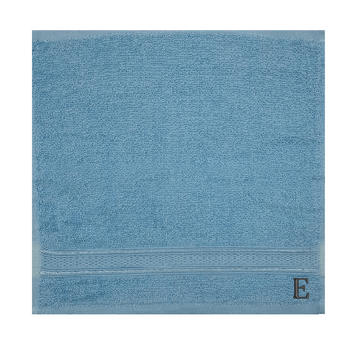 Daffodil (Light Blue) Monogrammed Face Towel (30 x 30 Cm - Set of 6) 100% Cotton, Absorbent and Quick dry, High Quality Bath Linen- 500 Gsm Black Thread Letter "E"