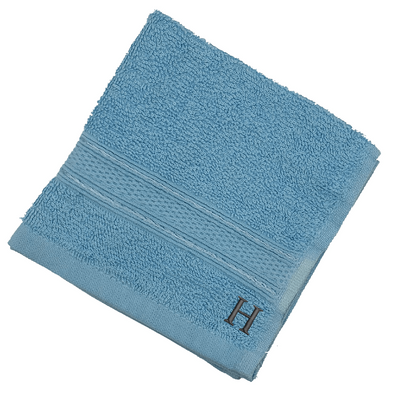 Daffodil (Light Blue) Monogrammed Face Towel (30 x 30 Cm - Set of 6) 100% Cotton, Absorbent and Quick dry, High Quality Bath Linen- 500 Gsm Black Thread Letter "H"