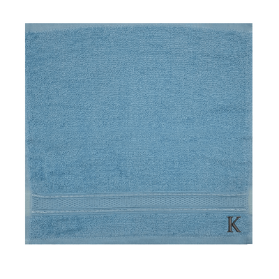 Daffodil (Light Blue) Monogrammed Face Towel (30 x 30 Cm - Set of 6) 100% Cotton, Absorbent and Quick dry, High Quality Bath Linen- 500 Gsm Black Thread Letter "K"