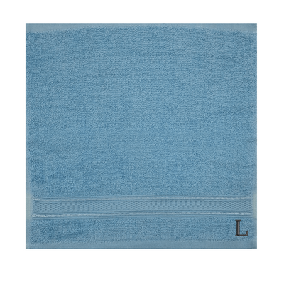 Daffodil (Light Blue) Monogrammed Face Towel (30 x 30 Cm - Set of 6) 100% Cotton, Absorbent and Quick dry, High Quality Bath Linen- 500 Gsm Black Thread Letter "L"