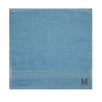 Daffodil (Light Blue) Monogrammed Face Towel (30 x 30 Cm - Set of 6) 100% Cotton, Absorbent and Quick dry, High Quality Bath Linen- 500 Gsm Black Thread Letter "M"