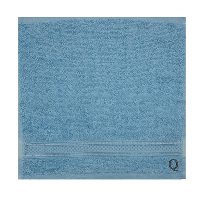 Daffodil (Light Blue) Monogrammed Face Towel (30 x 30 Cm - Set of 6) 100% Cotton, Absorbent and Quick dry, High Quality Bath Linen- 500 Gsm Black Thread Letter "Q"