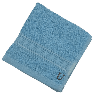 Daffodil (Light Blue) Monogrammed Face Towel (30 x 30 Cm - Set of 6) 100% Cotton, Absorbent and Quick dry, High Quality Bath Linen- 500 Gsm Black Thread Letter "U"