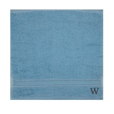 Daffodil (Light Blue) Monogrammed Face Towel (30 x 30 Cm - Set of 6) 100% Cotton, Absorbent and Quick dry, High Quality Bath Linen- 500 Gsm Black Thread Letter "W"