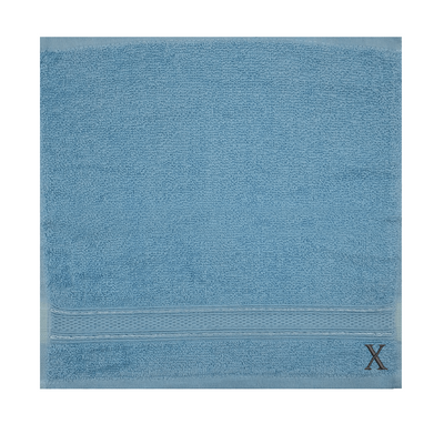 Daffodil (Light Blue) Monogrammed Face Towel (30 x 30 Cm - Set of 6) 100% Cotton, Absorbent and Quick dry, High Quality Bath Linen- 500 Gsm Black Thread Letter "X"