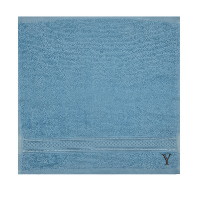 Daffodil (Light Blue) Monogrammed Face Towel (30 x 30 Cm - Set of 6) 100% Cotton, Absorbent and Quick dry, High Quality Bath Linen- 500 Gsm Black Thread Letter "Y"