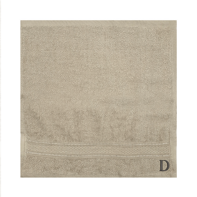 Daffodil (Light Grey) Monogrammed Face Towel (30 x 30 Cm - Set of 6) 100% Cotton, Absorbent and Quick dry, High Quality Bath Linen- 500 Gsm Black Thread Letter "D"