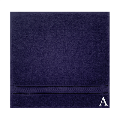 Daffodil (Navy Blue) Monogrammed Face Towel (30 x 30 Cm - Set of 6) 100% Cotton, Absorbent and Quick dry, High Quality Bath Linen- 500 Gsm White Thread Letter "A"