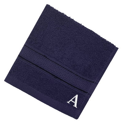 Daffodil (Navy Blue) Monogrammed Face Towel (30 x 30 Cm - Set of 6) 100% Cotton, Absorbent and Quick dry, High Quality Bath Linen- 500 Gsm White Thread Letter "A"