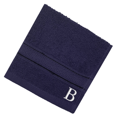 Daffodil (Navy Blue) Monogrammed Face Towel (30 x 30 Cm - Set of 6) 100% Cotton, Absorbent and Quick dry, High Quality Bath Linen- 500 Gsm White Thread Letter "B"