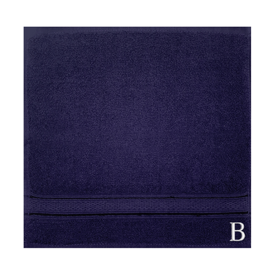 Daffodil (Navy Blue) Monogrammed Face Towel (30 x 30 Cm - Set of 6) 100% Cotton, Absorbent and Quick dry, High Quality Bath Linen- 500 Gsm White Thread Letter "B"