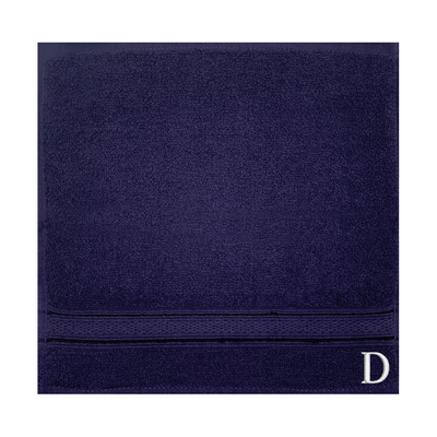 Daffodil (Navy Blue) Monogrammed Face Towel (30 x 30 Cm - Set of 6) 100% Cotton, Absorbent and Quick dry, High Quality Bath Linen- 500 Gsm White Thread Letter "D"