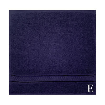 Daffodil (Navy Blue) Monogrammed Face Towel (30 x 30 Cm - Set of 6) 100% Cotton, Absorbent and Quick dry, High Quality Bath Linen- 500 Gsm White Thread Letter "E"