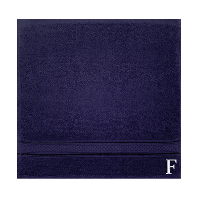 Daffodil (Navy Blue) Monogrammed Face Towel (30 x 30 Cm - Set of 6) 100% Cotton, Absorbent and Quick dry, High Quality Bath Linen- 500 Gsm White Thread Letter "F"