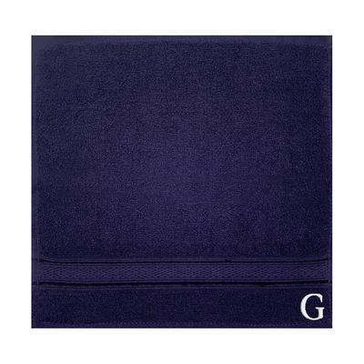 Daffodil (Navy Blue) Monogrammed Face Towel (30 x 30 Cm - Set of 6) 100% Cotton, Absorbent and Quick dry, High Quality Bath Linen- 500 Gsm White Thread Letter "G"