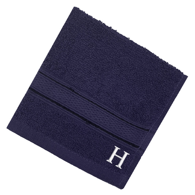 Daffodil (Navy Blue) Monogrammed Face Towel (30 x 30 Cm - Set of 6) 100% Cotton, Absorbent and Quick dry, High Quality Bath Linen- 500 Gsm White Thread Letter "H"