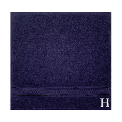 Daffodil (Navy Blue) Monogrammed Face Towel (30 x 30 Cm - Set of 6) 100% Cotton, Absorbent and Quick dry, High Quality Bath Linen- 500 Gsm White Thread Letter "H"