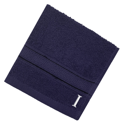 Daffodil (Navy Blue) Monogrammed Face Towel (30 x 30 Cm - Set of 6) 100% Cotton, Absorbent and Quick dry, High Quality Bath Linen- 500 Gsm White Thread Letter "I"