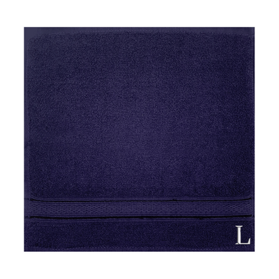 Daffodil (Navy Blue) Monogrammed Face Towel (30 x 30 Cm - Set of 6) 100% Cotton, Absorbent and Quick dry, High Quality Bath Linen- 500 Gsm White Thread Letter "L"