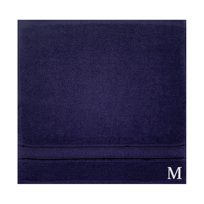 Daffodil (Navy Blue) Monogrammed Face Towel (30 x 30 Cm - Set of 6) 100% Cotton, Absorbent and Quick dry, High Quality Bath Linen- 500 Gsm White Thread Letter "M"