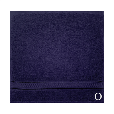 Daffodil (Navy Blue) Monogrammed Face Towel (30 x 30 Cm - Set of 6) 100% Cotton, Absorbent and Quick dry, High Quality Bath Linen- 500 Gsm White Thread Letter "O"