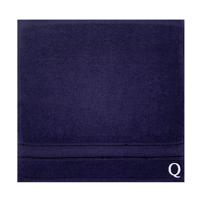 Daffodil (Navy Blue) Monogrammed Face Towel (30 x 30 Cm - Set of 6) 100% Cotton, Absorbent and Quick dry, High Quality Bath Linen- 500 Gsm White Thread Letter "Q"