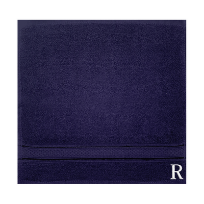 Daffodil (Navy Blue) Monogrammed Face Towel (30 x 30 Cm - Set of 6) 100% Cotton, Absorbent and Quick dry, High Quality Bath Linen- 500 Gsm White Thread Letter "R"