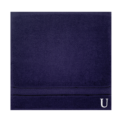 Daffodil (Navy Blue) Monogrammed Face Towel (30 x 30 Cm - Set of 6) 100% Cotton, Absorbent and Quick dry, High Quality Bath Linen- 500 Gsm White Thread Letter "U"