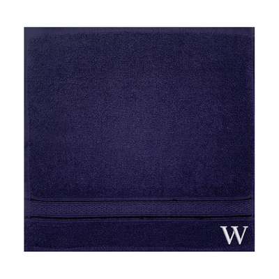 Daffodil (Navy Blue) Monogrammed Face Towel (30 x 30 Cm - Set of 6) 100% Cotton, Absorbent and Quick dry, High Quality Bath Linen- 500 Gsm White Thread Letter "W"