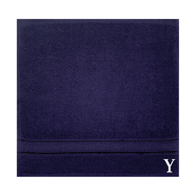 Daffodil (Navy Blue) Monogrammed Face Towel (30 x 30 Cm - Set of 6) 100% Cotton, Absorbent and Quick dry, High Quality Bath Linen- 500 Gsm White Thread Letter "Y"