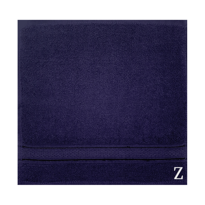 Daffodil (Navy Blue) Monogrammed Face Towel (30 x 30 Cm - Set of 6) 100% Cotton, Absorbent and Quick dry, High Quality Bath Linen- 500 Gsm White Thread Letter "Z"