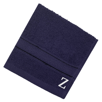 Daffodil (Navy Blue) Monogrammed Face Towel (30 x 30 Cm - Set of 6) 100% Cotton, Absorbent and Quick dry, High Quality Bath Linen- 500 Gsm White Thread Letter "Z"