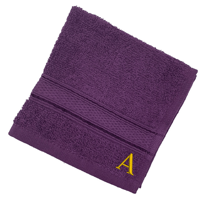 Daffodil (Purple) Monogrammed Face Towel (30 x 30 Cm - Set of 6) 100% Cotton, Absorbent and Quick dry, High Quality Bath Linen- 500 Gsm Golden Thread Letter "A"