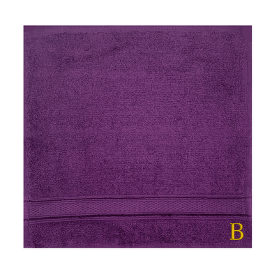 Daffodil (Purple) Monogrammed Face Towel (30 x 30 Cm - Set of 6) 100% Cotton, Absorbent and Quick dry, High Quality Bath Linen- 500 Gsm Golden Thread Letter "B"