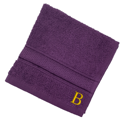 Daffodil (Purple) Monogrammed Face Towel (30 x 30 Cm - Set of 6) 100% Cotton, Absorbent and Quick dry, High Quality Bath Linen- 500 Gsm Golden Thread Letter "B"