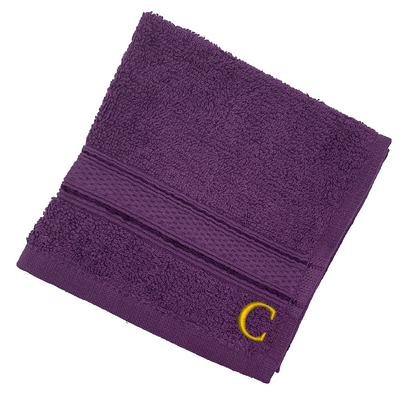 Daffodil (Purple) Monogrammed Face Towel (30 x 30 Cm - Set of 6) 100% Cotton, Absorbent and Quick dry, High Quality Bath Linen- 500 Gsm Golden Thread Letter "C"