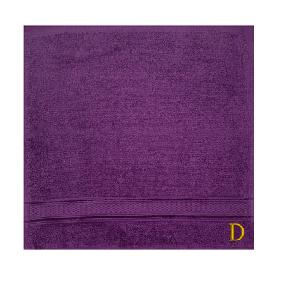 Daffodil (Purple) Monogrammed Face Towel (30 x 30 Cm - Set of 6) 100% Cotton, Absorbent and Quick dry, High Quality Bath Linen- 500 Gsm Golden Thread Letter "D"