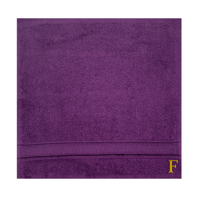 Daffodil (Purple) Monogrammed Face Towel (30 x 30 Cm - Set of 6) 100% Cotton, Absorbent and Quick dry, High Quality Bath Linen- 500 Gsm Golden Thread Letter "F"